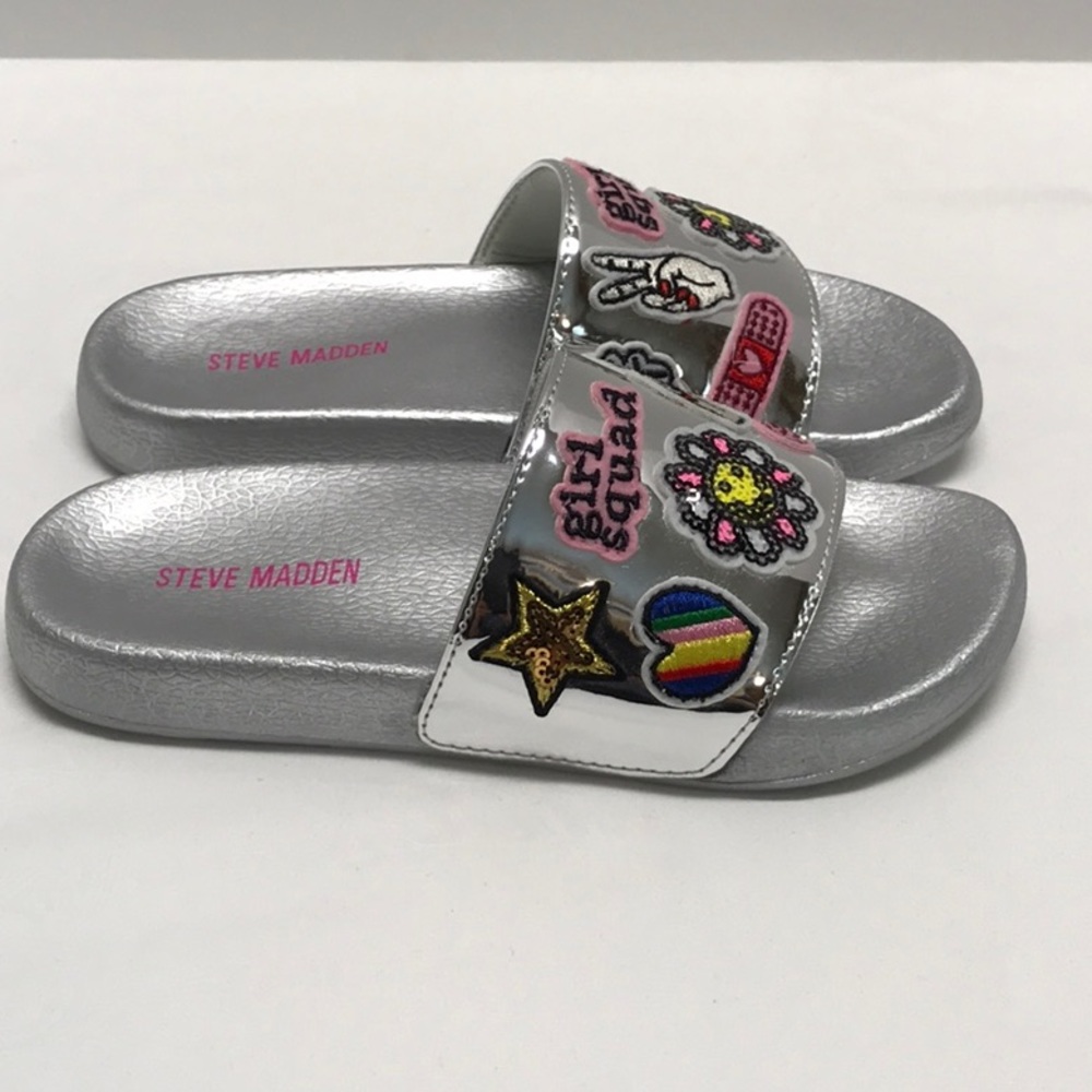 Steve Madden Girl Squad Silver Slides - Picture 5 of 7